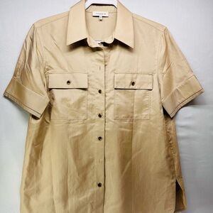 Lafayette 148 Beacon short sleeve cotton and silk Button-Up‎ Shirt